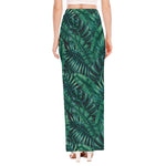 Watercolor Tropical Leaf Pattern Print High Slit Maxi Skirt