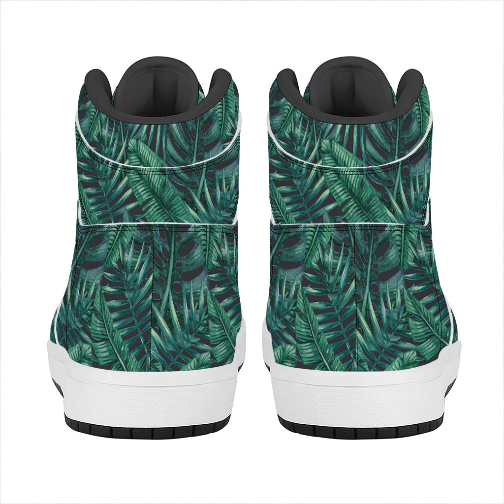 Watercolor Tropical Leaf Pattern Print High Top Leather Sneakers