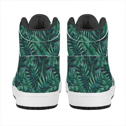 Watercolor Tropical Leaf Pattern Print High Top Leather Sneakers