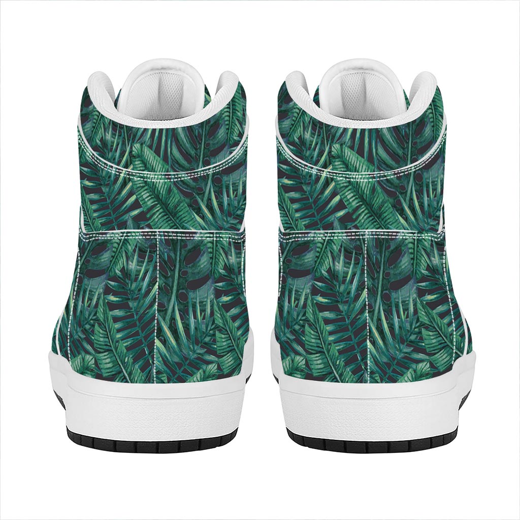 Watercolor Tropical Leaf Pattern Print High Top Leather Sneakers