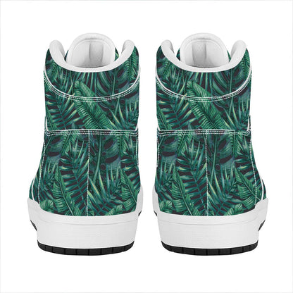 Watercolor Tropical Leaf Pattern Print High Top Leather Sneakers
