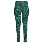 Watercolor Tropical Leaf Pattern Print High-Waisted Pocket Leggings