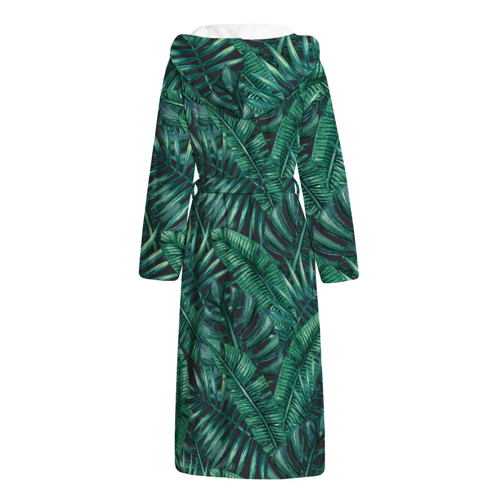 Watercolor Tropical Leaf Pattern Print Hooded Bathrobe