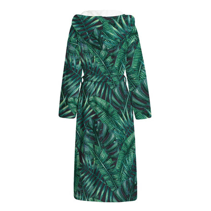 Watercolor Tropical Leaf Pattern Print Hooded Bathrobe