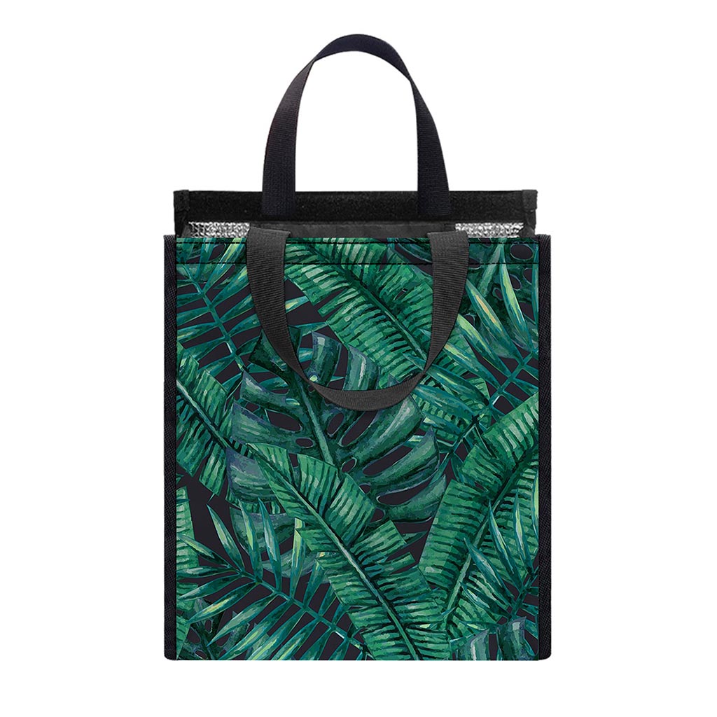 Watercolor Tropical Leaf Pattern Print Insulated Lunch Tote