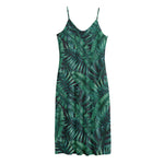Watercolor Tropical Leaf Pattern Print Jersey Midi Cami Dress
