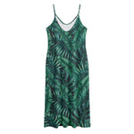 Watercolor Tropical Leaf Pattern Print Jersey Midi Cami Dress