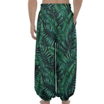 Watercolor Tropical Leaf Pattern Print Lantern Pants