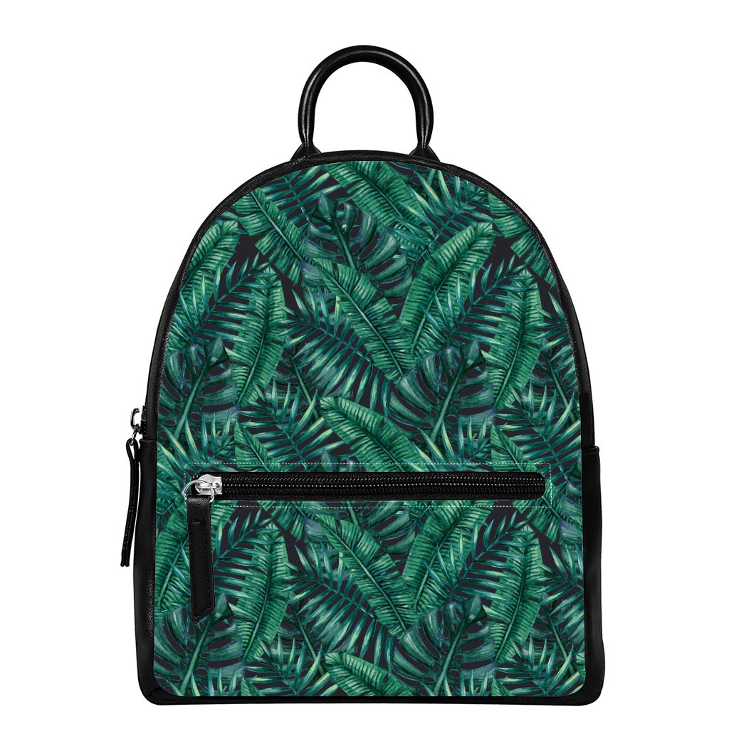 Watercolor Tropical Leaf Pattern Print Leather Backpack