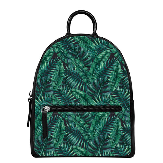 Watercolor Tropical Leaf Pattern Print Leather Backpack