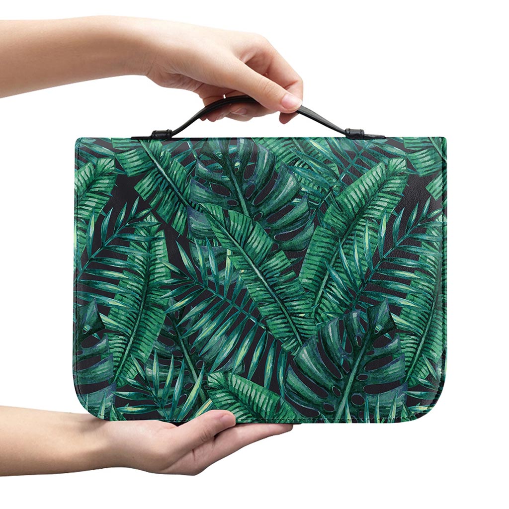 Watercolor Tropical Leaf Pattern Print Leather Bible Cover