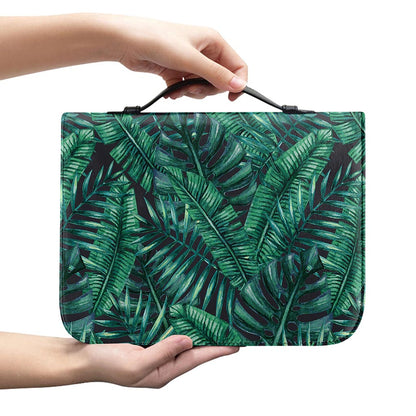 Watercolor Tropical Leaf Pattern Print Leather Bible Cover