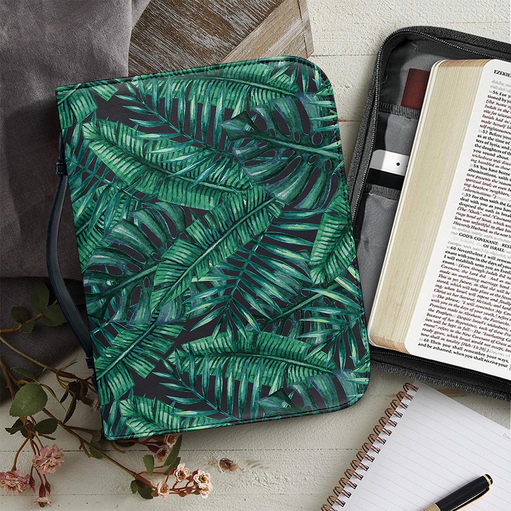 Watercolor Tropical Leaf Pattern Print Leather Bible Cover