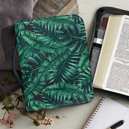 Watercolor Tropical Leaf Pattern Print Leather Bible Cover