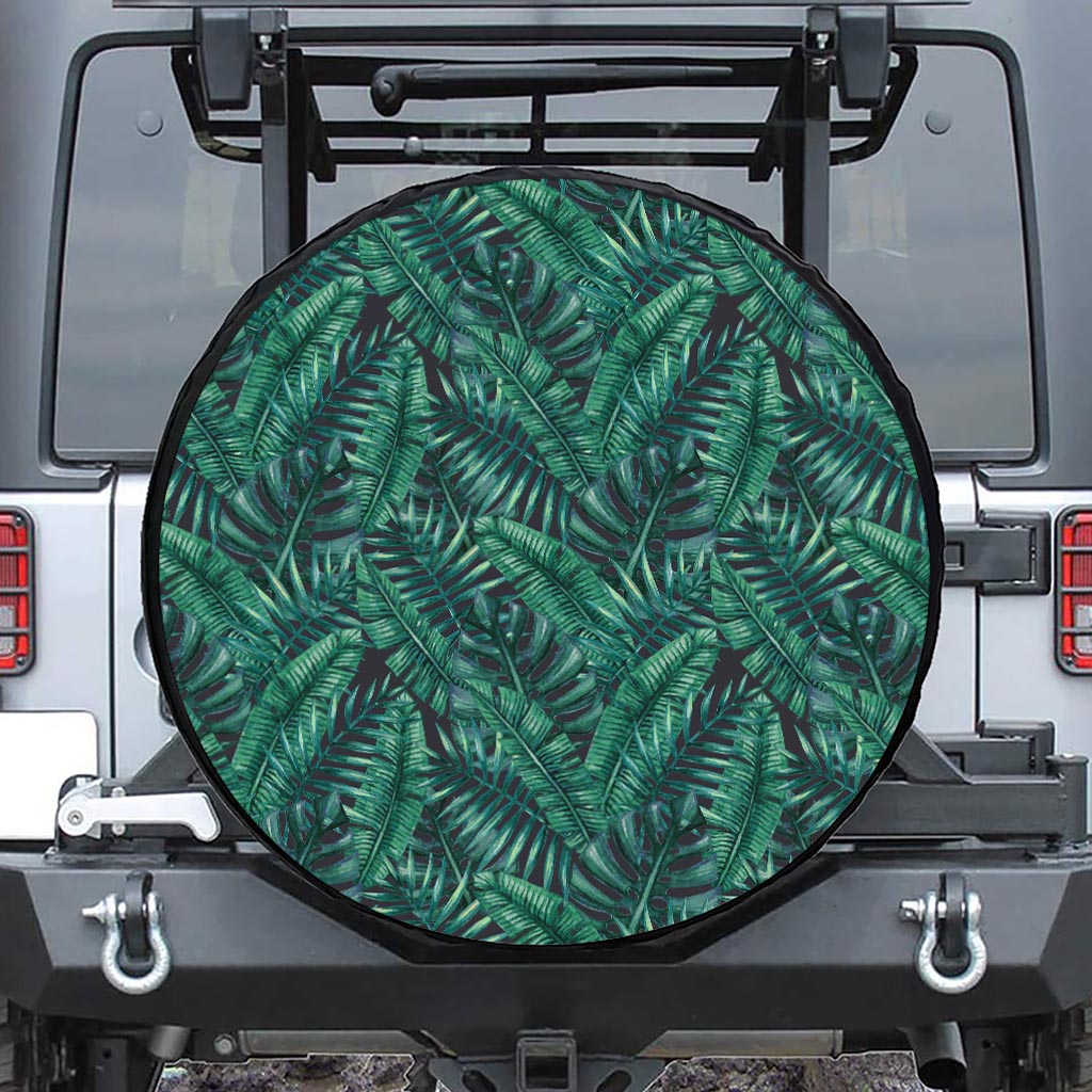 Watercolor Tropical Leaf Pattern Print Leather Spare Tire Cover