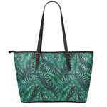 Watercolor Tropical Leaf Pattern Print Leather Tote Bag