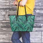 Watercolor Tropical Leaf Pattern Print Leather Tote Bag