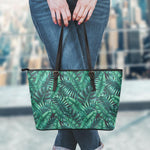 Watercolor Tropical Leaf Pattern Print Leather Tote Bag