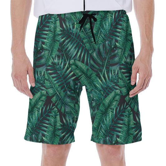 Watercolor Tropical Leaf Pattern Print Men's Beach Shorts