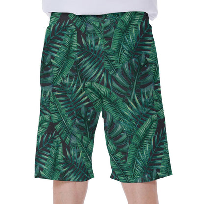 Watercolor Tropical Leaf Pattern Print Men's Beach Shorts