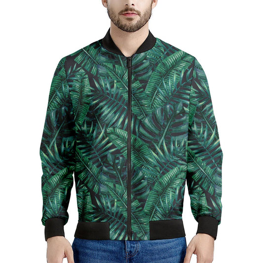 Watercolor Tropical Leaf Pattern Print Men's Bomber Jacket