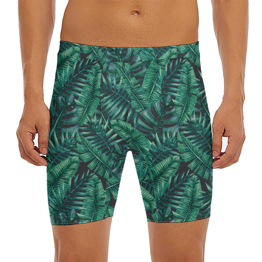 Watercolor Tropical Leaf Pattern Print Men's Long Boxer Briefs