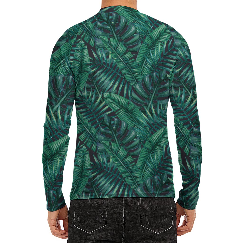 Watercolor Tropical Leaf Pattern Print Men's Long Sleeve Rash Guard