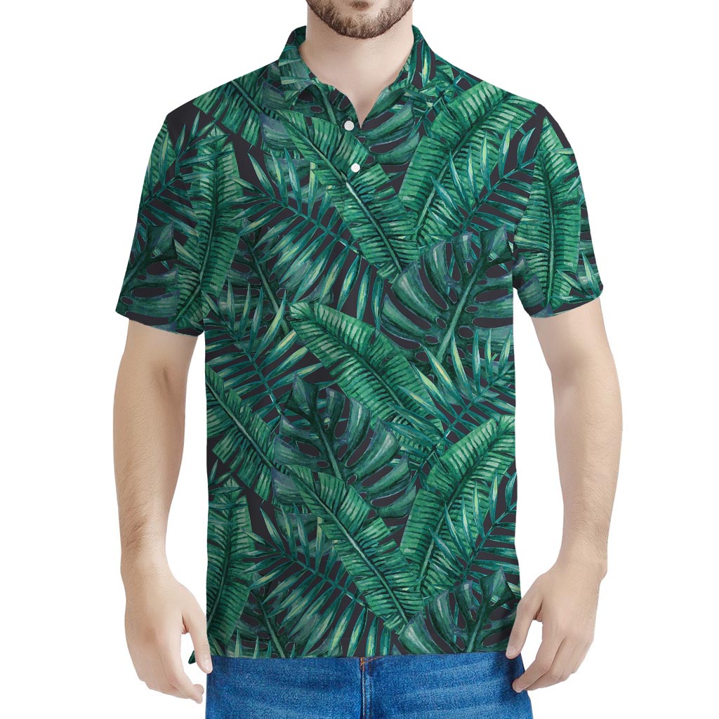 Watercolor Tropical Leaf Pattern Print Men's Polo Shirt