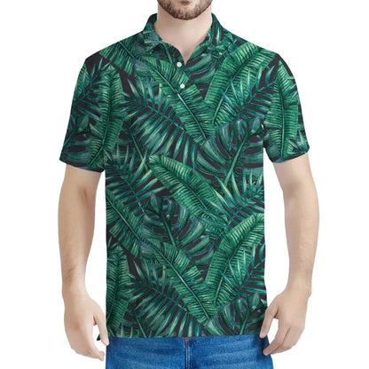 Watercolor Tropical Leaf Pattern Print Men's Polo Shirt