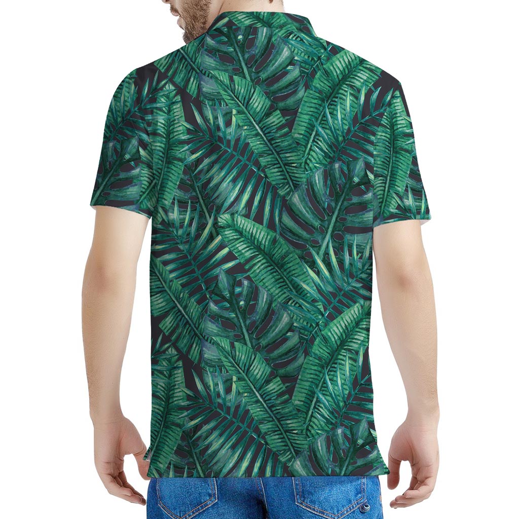 Watercolor Tropical Leaf Pattern Print Men's Polo Shirt