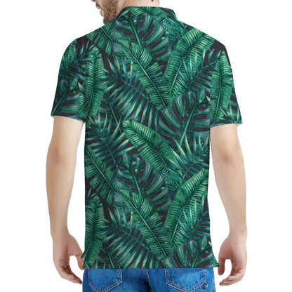Watercolor Tropical Leaf Pattern Print Men's Polo Shirt