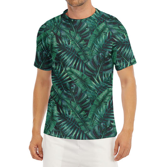 Watercolor Tropical Leaf Pattern Print Men's Short Sleeve Rash Guard
