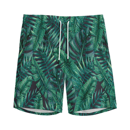 Watercolor Tropical Leaf Pattern Print Men's Sports Shorts