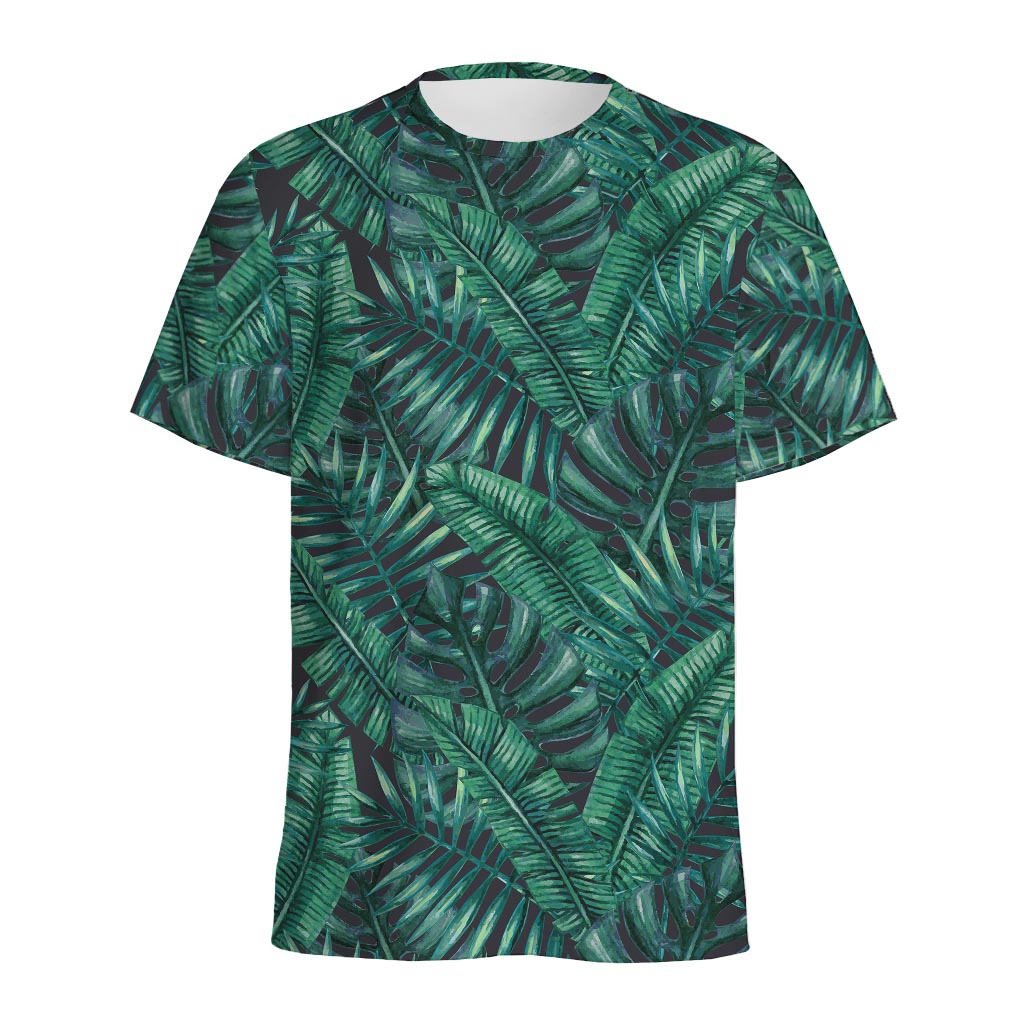 Watercolor Tropical Leaf Pattern Print Men's Sports T-Shirt