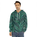 Watercolor Tropical Leaf Pattern Print Men's Velvet Pullover Hoodie