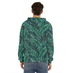 Watercolor Tropical Leaf Pattern Print Men's Velvet Pullover Hoodie