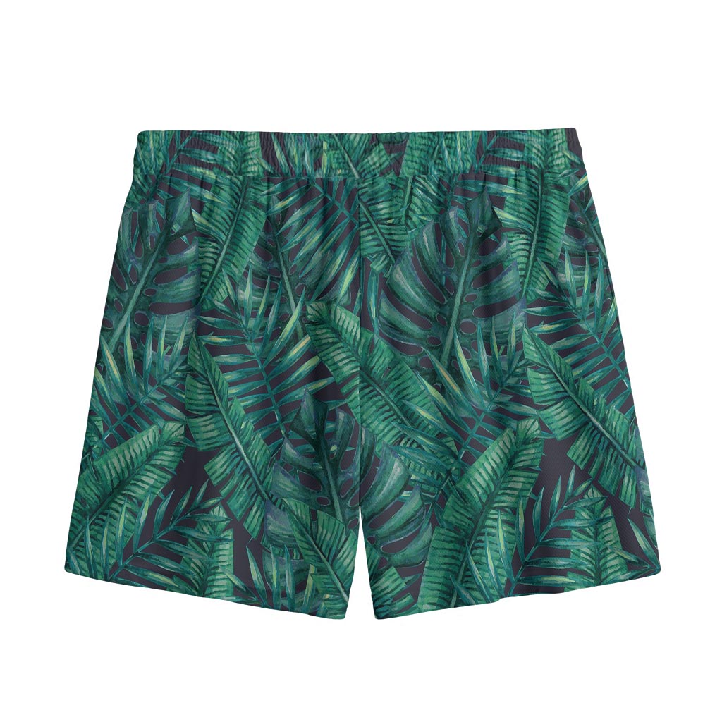 Watercolor Tropical Leaf Pattern Print Mesh Shorts
