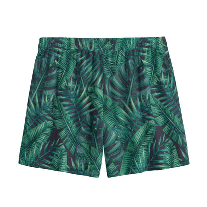 Watercolor Tropical Leaf Pattern Print Mesh Shorts