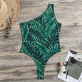Watercolor Tropical Leaf Pattern Print One Shoulder Bodysuit