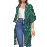 Watercolor Tropical Leaf Pattern Print Open Front Beach Cover Up