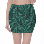 Watercolor Tropical Leaf Pattern Print Pencil Mini Skirt