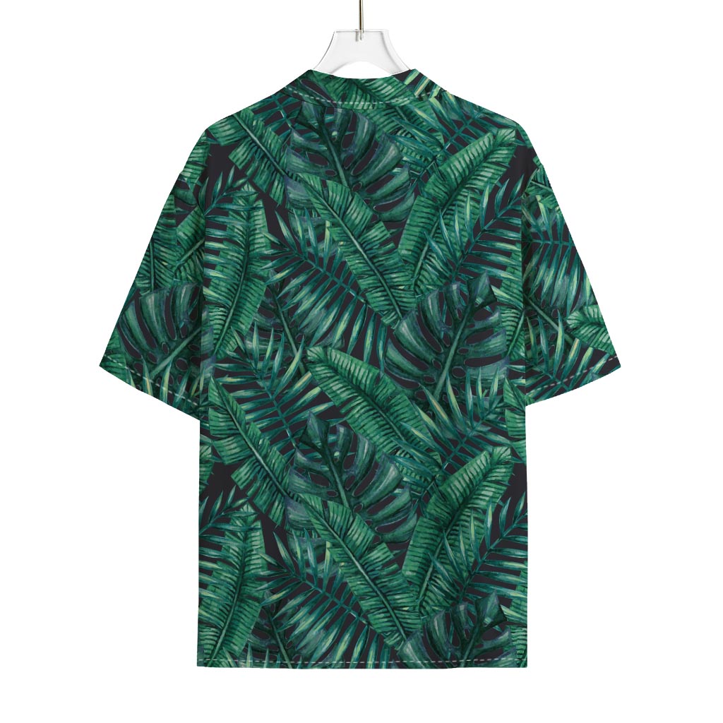 Watercolor Tropical Leaf Pattern Print Rayon Hawaiian Shirt