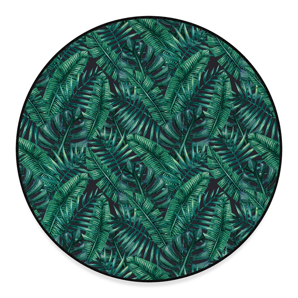 Watercolor Tropical Leaf Pattern Print Round Floor Mat