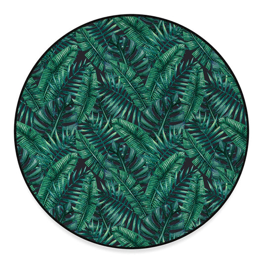 Watercolor Tropical Leaf Pattern Print Round Floor Mat