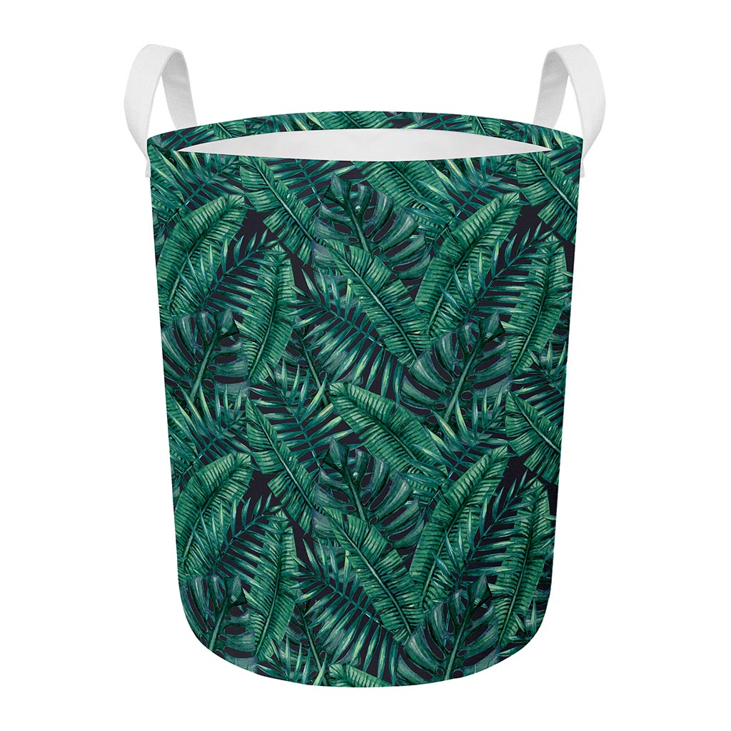 Watercolor Tropical Leaf Pattern Print Round Laundry Basket