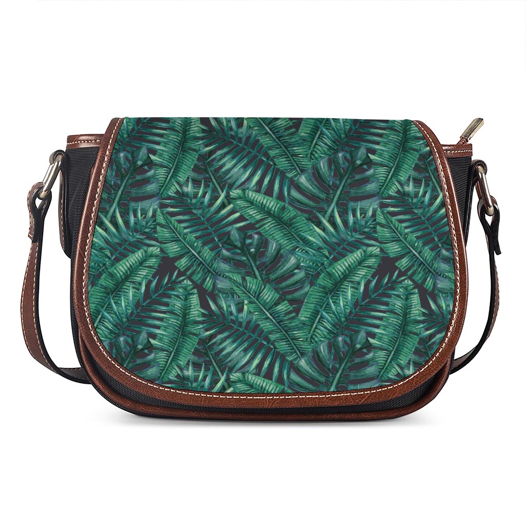 Watercolor Tropical Leaf Pattern Print Saddle Bag