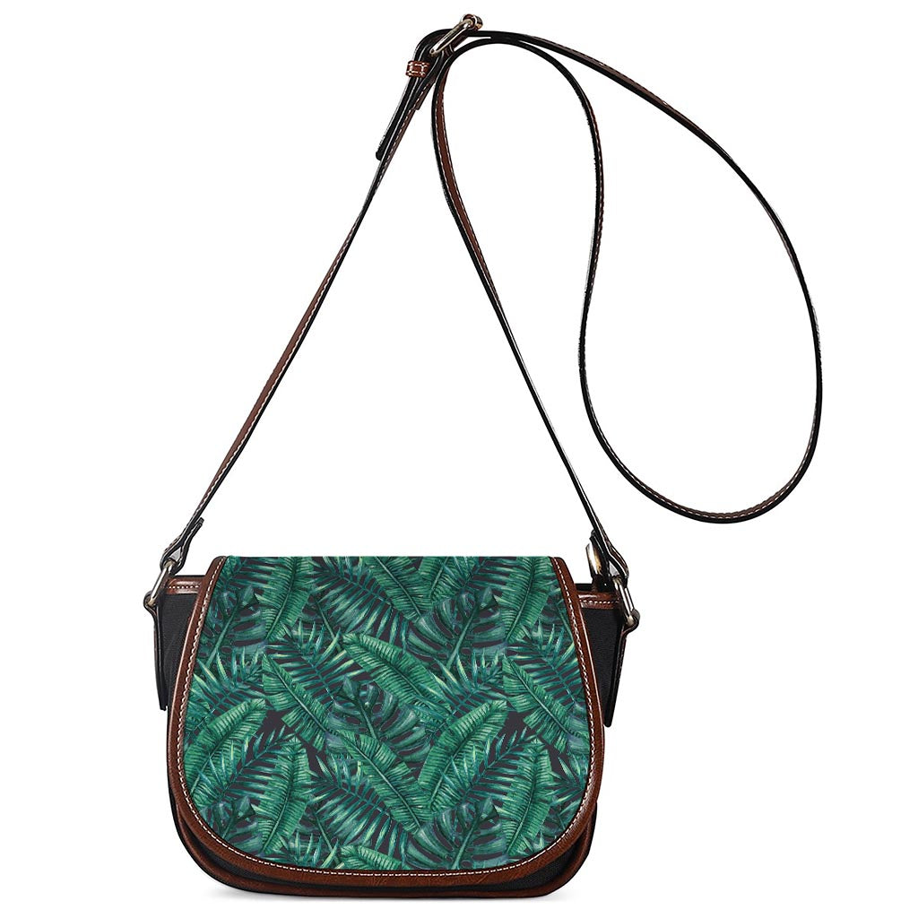 Watercolor Tropical Leaf Pattern Print Saddle Bag