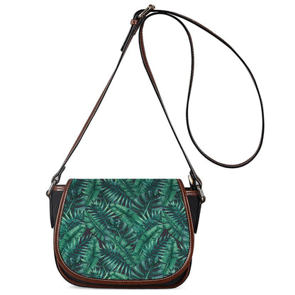 Watercolor Tropical Leaf Pattern Print Saddle Bag