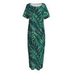 Watercolor Tropical Leaf Pattern Print Short Sleeve Long Nightdress