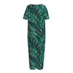 Watercolor Tropical Leaf Pattern Print Short Sleeve Long Nightdress